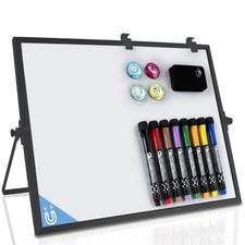 Dry Erase White Board Black Frame for Desk Wall,12"X16" Large Magnetic Desk...