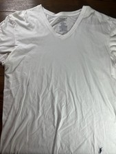 Polo Ralph Lauren T-Shirt V-Neck Mens Large White Classic Fit Cotton Pony Logo