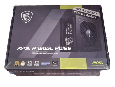 New MSI MAG 80 Plus Gold A750GL PCIE5 Gaming Power Supply Factory Sealed