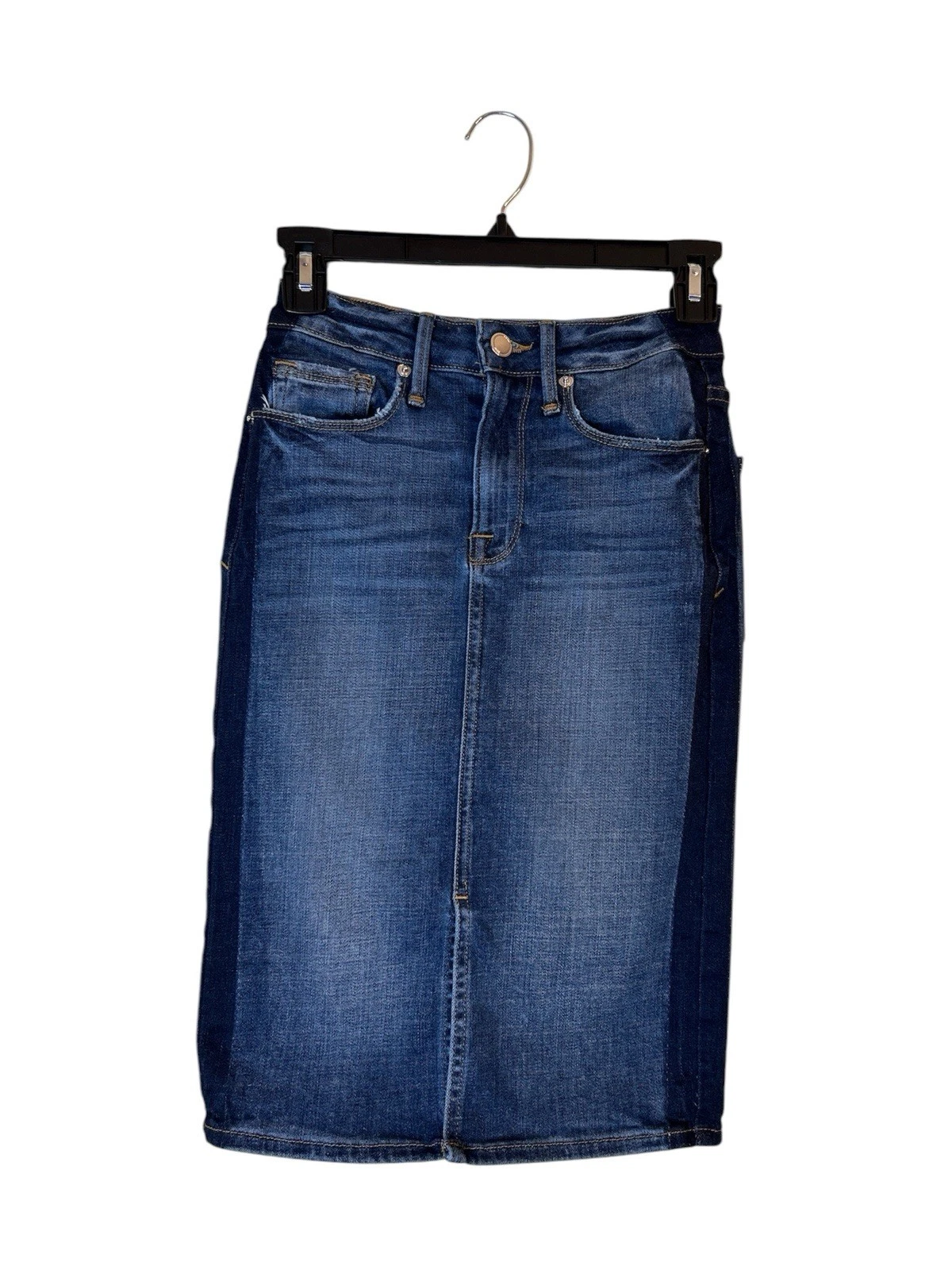 Good American Denim Skirt Pencil Size 00/24 Blue Slit Front Stretch Pockets