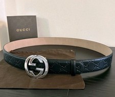 Autentica cintura Gucci in pelle nera con monogramma GG, uomo 105 cm misura 36-38