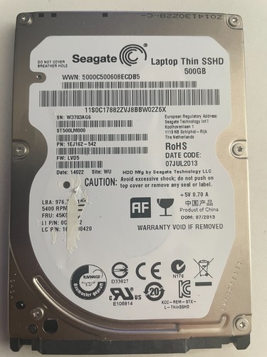 Seagate Laptop Thin SSHD HDD 500Gb 2.5" 5400RPM Hard Drive - Wiped Ready To Use - Picture 2 of 2