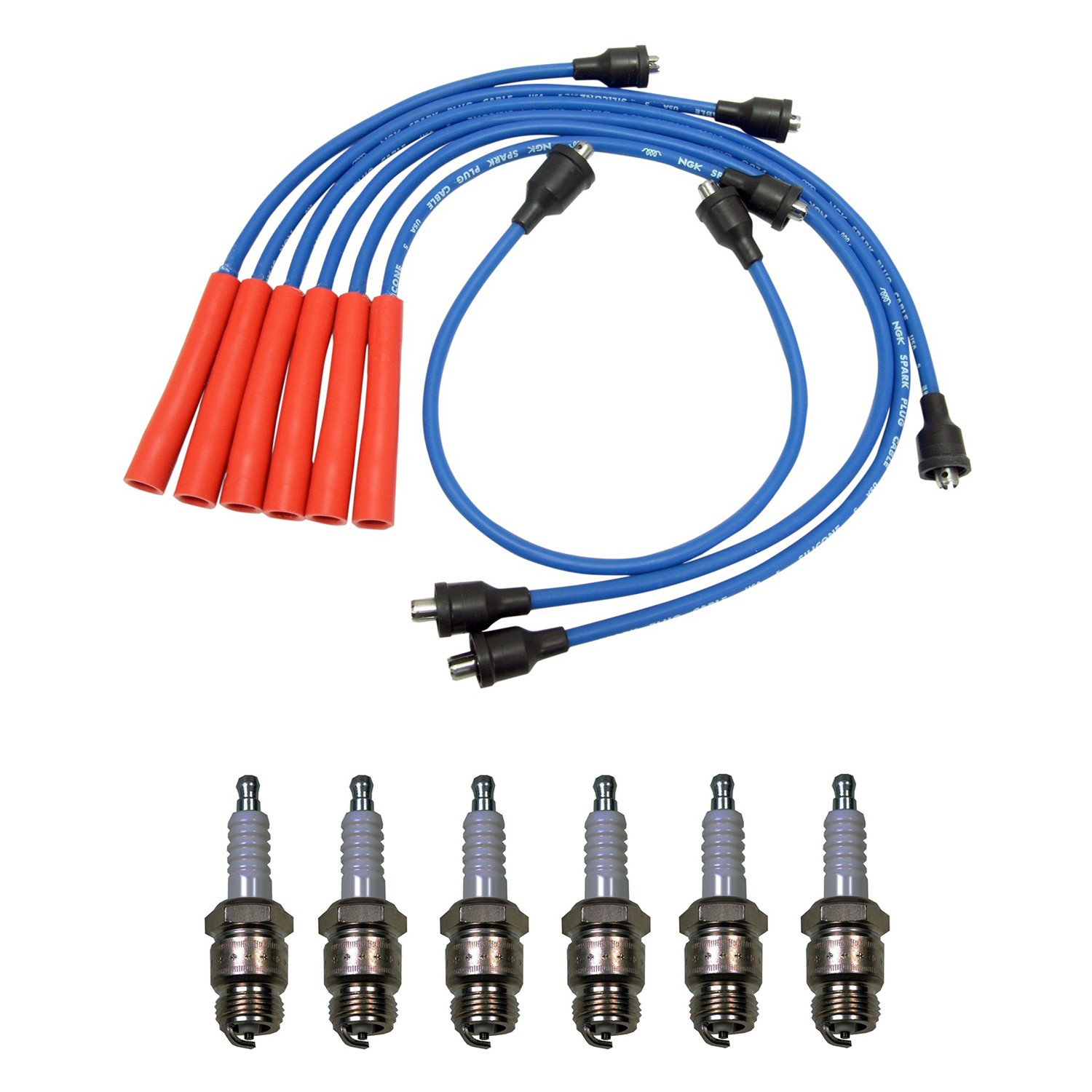 NGK Wire Set  Denso 6 Standard Spark Plugs Kit for Bronco Maverick Mustang L6