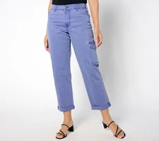 LOGO by Lori Goldstein Women's Pants Sz 16 Regular Boyfriend Cargo Blue A652641