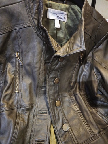 Stunnin Gericke Ladies Dark Green Leather Biker Jacket Detailed Criss Cross Back - Picture 9 of 9