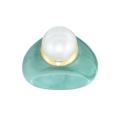 14K Yellow Gold with Jade and 10 mm Freshwater Pearl Statement Ring (9)