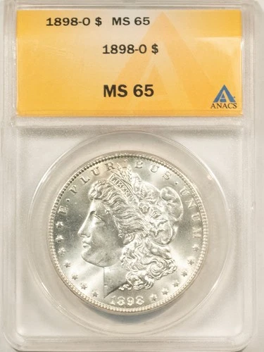 1898-O $1 MORGAN DOLLAR - ANACS MS-65, BLAST WHITE GEM! PREMIUM QUALITY!