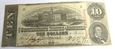 1863 Confederate States of America $10 Bill
