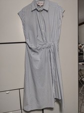 Carolina Herrera Women Blue Draped Striped Cotton-poplin Midi Shirt Dress Siz 12