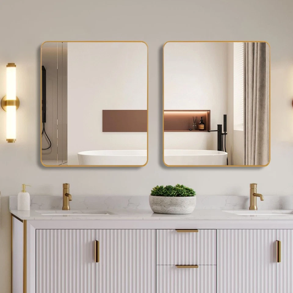 Espejo de baño cuadrado con marco de metal dorado de 36 pulgadas x 36 pulgadas para pared. Foto 3 de 4
