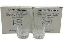 W.M. Dalton Verite Pattern French Lead Crystal Beverage Glasses Set/2 Total/4