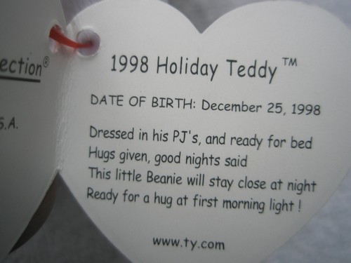 1998 HOLIDAY TEDDY Ty Beanie Baby 8 1/2" white bear w/ holly leaves & berries - Picture 7 of 9