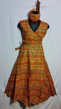 women Clothing African Kente Print Wrap around Long Derss Free Size Print  1