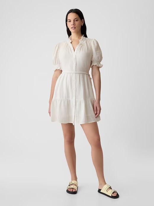 GAP Women's Crinkle Gauze Mini Dress Off White Size XS Petite