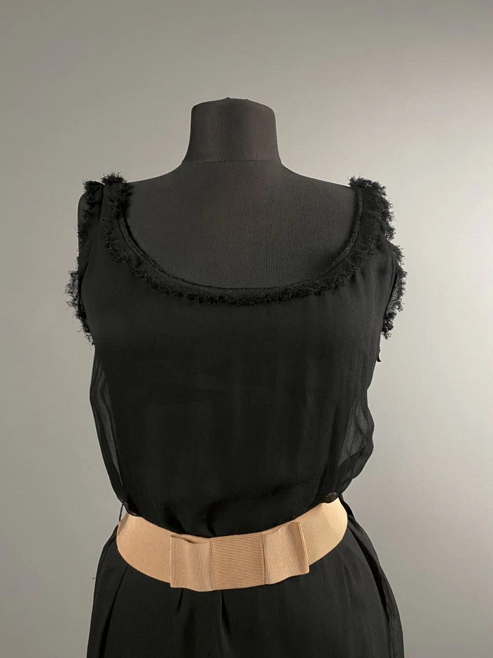 Raro Vestido Regata Lanvin Paris Preto Seda Algodão Ruched Noite Chique Tamanho P - Imagem 4 de 4