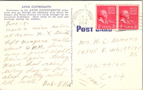 Vintage Card Linen Avon Copper Smith Shop Manufacturing New York NY Kropp Card - Picture 2 of 2