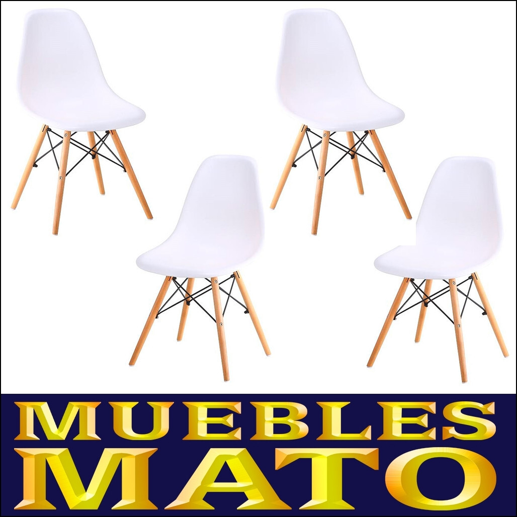 SET 4 SILLAS DINAMARCA BLANCAS COMEDOR COCINA SALON PATA MADERA COLOR BLANCO