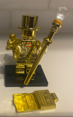 New Mr. Gold  Quality Custom Minifigure   Shiny  with extra accessories