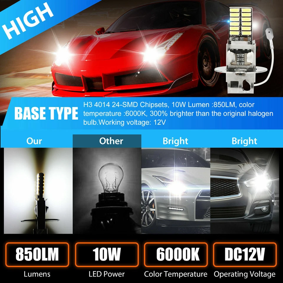4x H3 Super Bright 24 LED Fog Driving DRL Light Bulbs Conversion Kit 6000K White - Image 2 of 4