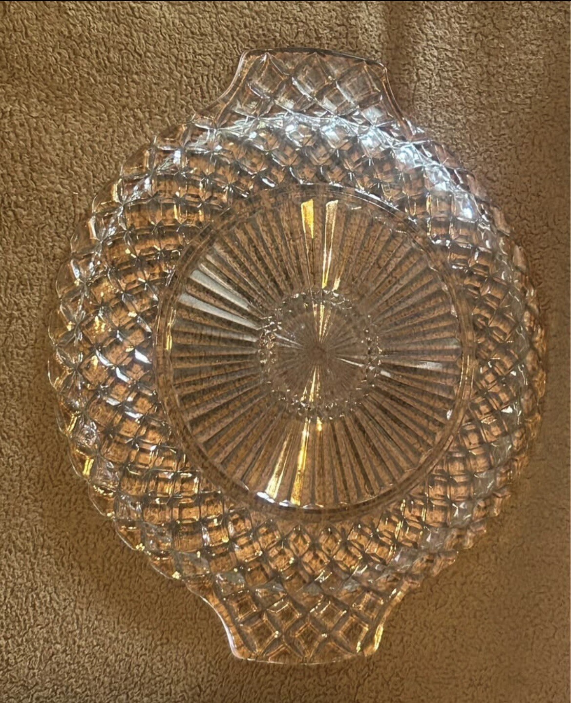 Waterford Crystal Waffle Tab Handled Cake Serving Platter