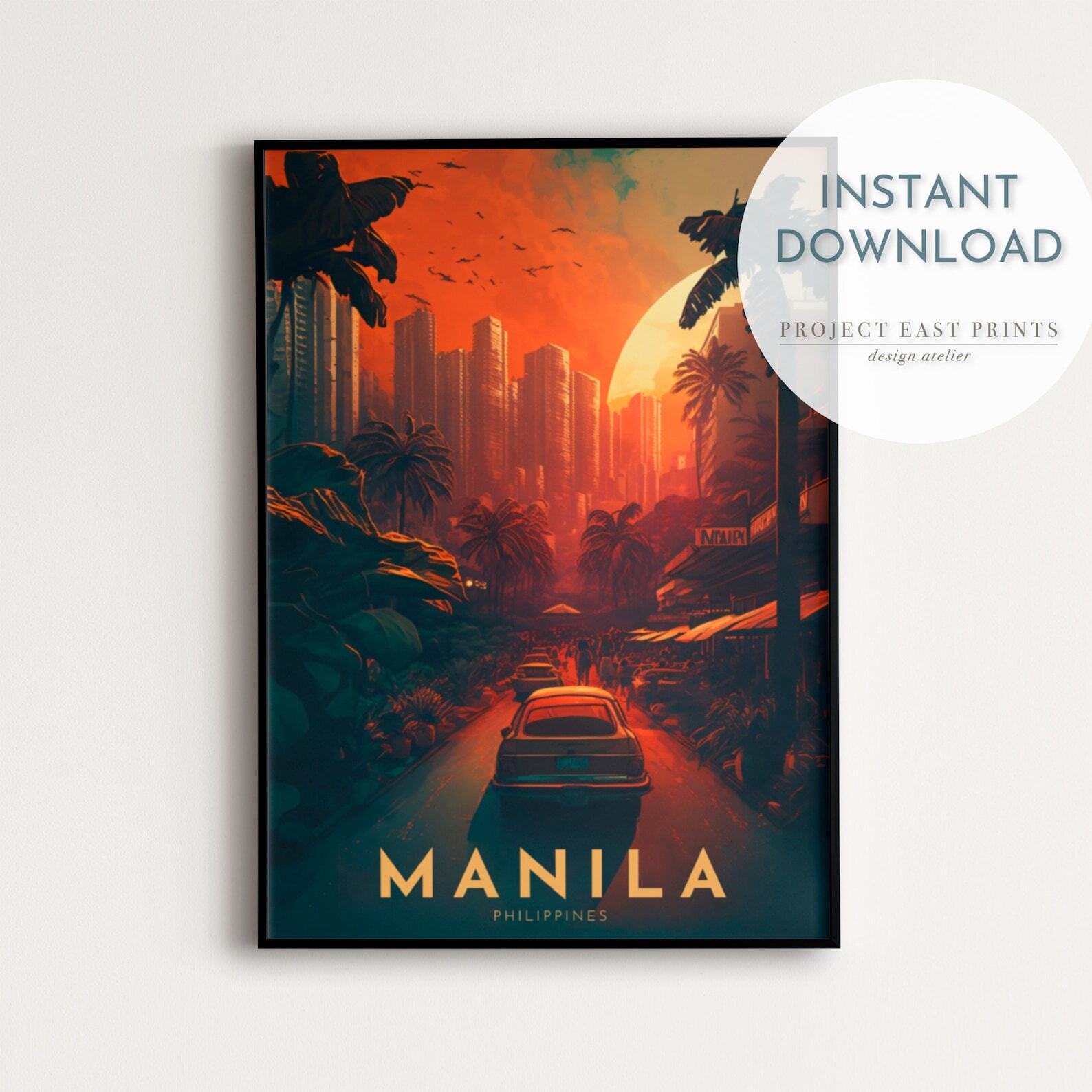 Retro Travel Poster Wall Art Print Manila Philippines Instant