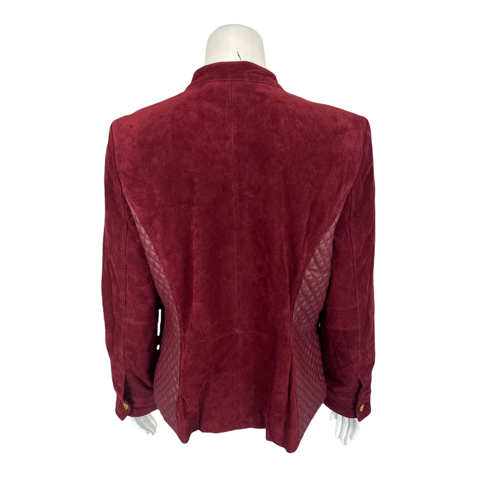 Chaqueta de gamuza Isaac Mizrahi para mujer con detalles acolchados de cuero de cordero borgoña talla 12 Foto 2 de 2