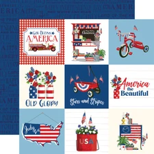2 Sheets of Carta Bella GOD BLESS AMERICA 12x12 Cardstock - 4x4 Journaling Cards