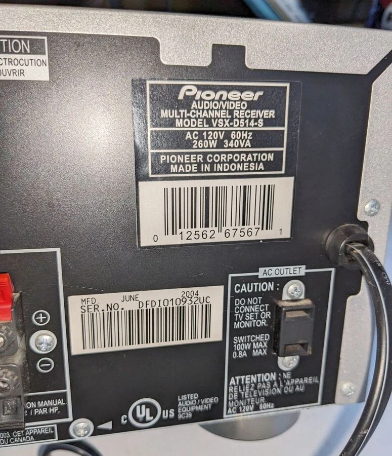 Pioneer VSX-D514-S Audio/Video Multi-Channel Receiver Home Theater 5.1 - Image 3 of 4