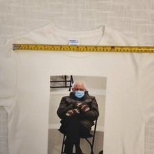 Port Company WS Cotton White Iconic Bernie Sanders With Mittens T- Shirt A283