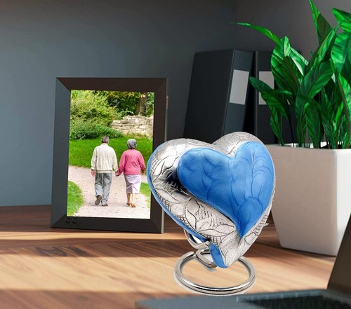 Sky Blue Heart Keepsake Urn - Mini Ash Small Handcrafted - Picture 2 of 8
