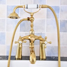 Luxury Gold Color Brass Deck Mount Bathroom ClawFoot Tub Faucet Hand Shower
