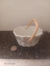Vintage Russ Berrie Co. Floral Trinket/Basket with Handle #5011 Porcelain Japan 