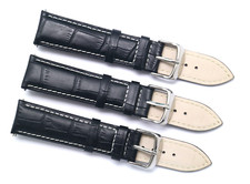 3Pcs 20mm Black/White Crocodile Grain Leather Unisex Watch Strap Silver Buckle