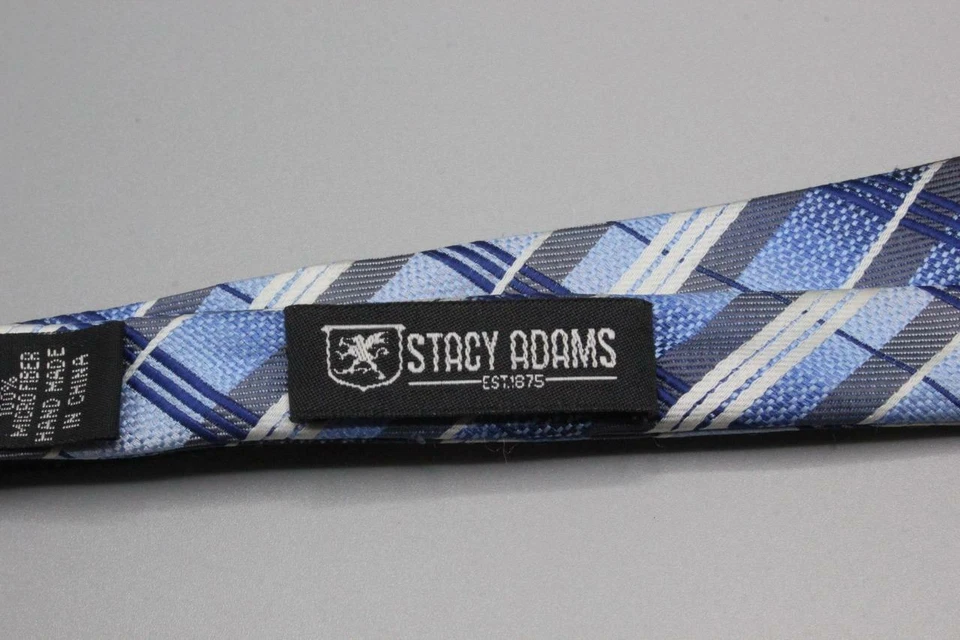 STACY ADAMS Adjustable Silk Bow Tie. Blue with Silver Plaid. - Image 3 of 3