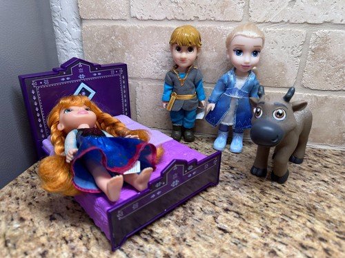 Disney Pincess Frozen Anna Elsa 6" Doll Petite Kristoff Bed singing Figure - Picture 2 of 12