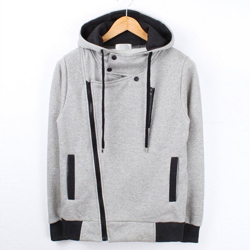 Mens Stylish Unbalanced Hood Zip Up Cardigan Jacket Sweater Jumper Blazer Tops M