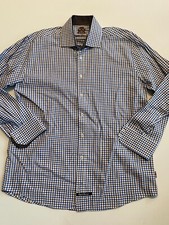 English Laundry Shirt Men's 34/35 16.5" Blue/Brown Check Button Up