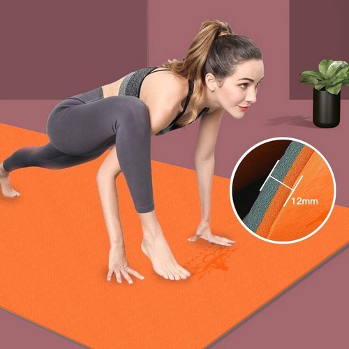 Hatha Yoga Extra Thick TPE Mat - 72"x 32" 32Wx72Lx12mm, Orange/Gray - Picture 5 of 8
