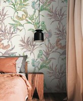 Fototapete Vlies Floral VöGel Fliesenoptik Weiß Rosa GrüN 39879-1 (5,61€/1Qm)