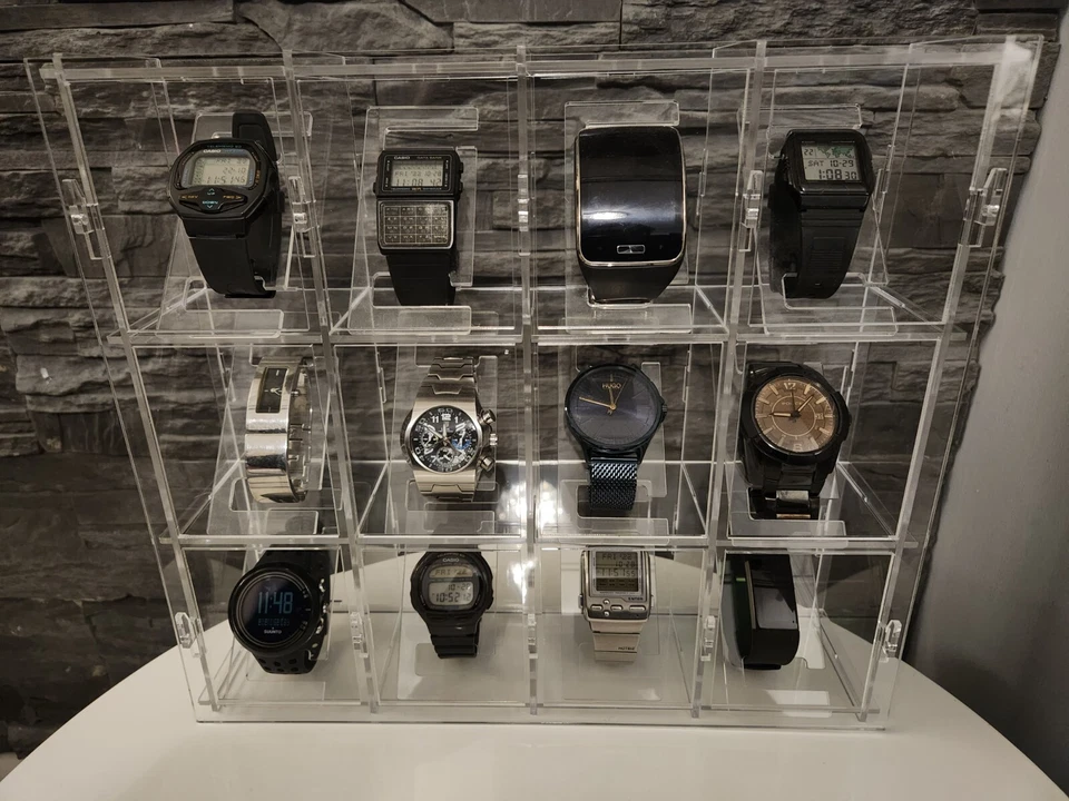 12 Reloj Colección Joyería Marco de Exhibición Estuche Soporte Gabinete de Pared con CUBIERTA Foto 3 de 4