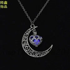 New Glow in the Dark Stainless Steel Chain Moon Crescent Necklace Pendant