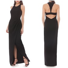 JS COLLECTIONS Black Racer-Back Cutout Open Back Wrap Slit Column Maxi Gown 14