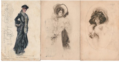 Antique Postcards 7 Women's Fashion 1908-1914 Art Lithograph Schlesiger et al - 第 4/5 張圖片
