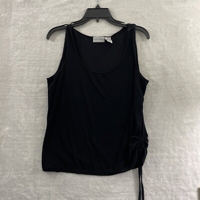 Jaclyn Smith Womans Blouse Top Black Medium Solid Sleeveless Round Neck Pullover