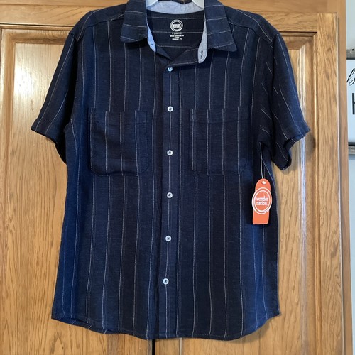 Boys button-down shirt short sleeve wonder nation Sz L (10-12) blue NWT