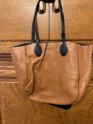 Michael Kors Mae Reversible EW Leather Tote-Black/Tan-Detachable Pouch