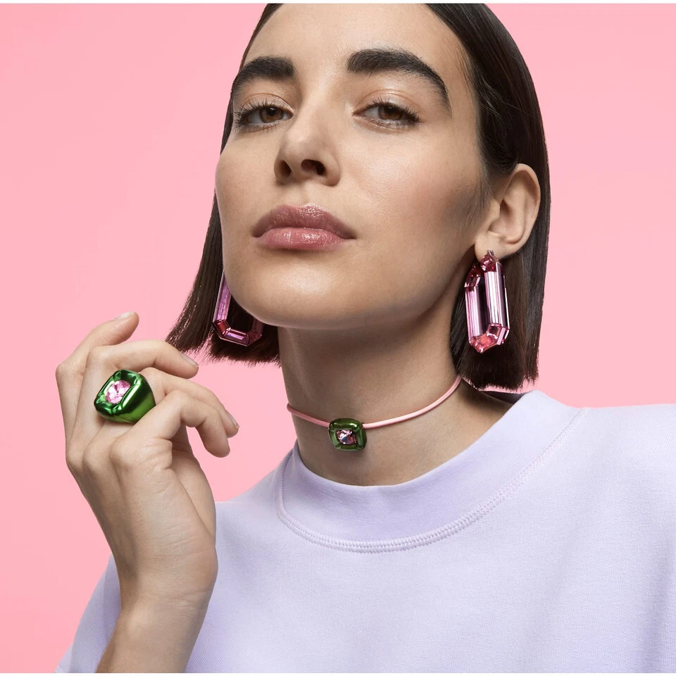 Collar Swarovski Dulcis, Cristales Corte Cojín, Verde, Rosa-5601585 Nuevo Foto 4 de 4