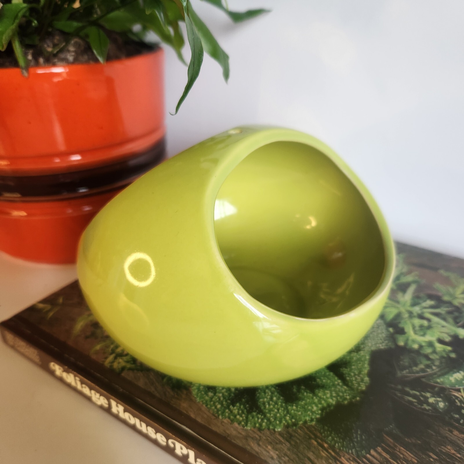 Chartreuse Space Age Mod MCM Ceramic Hanging Planter
