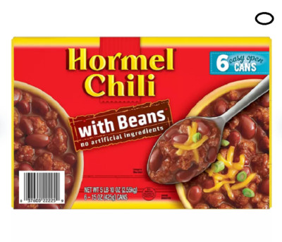 Hormel Chili with Beans 15 oz., 6 pk. pk of 2 box = TOTAL 12 Cans FREE FAST SHIP