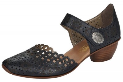 Rieker Damen Spangenpumps Pumps Schwarz 43753-00 durchbrochen